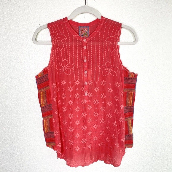 Johnny Was Top Womens Extra Small Turia Tank Embroidered Eyelet Scallop Hem Pink - Picture 1 of 11
